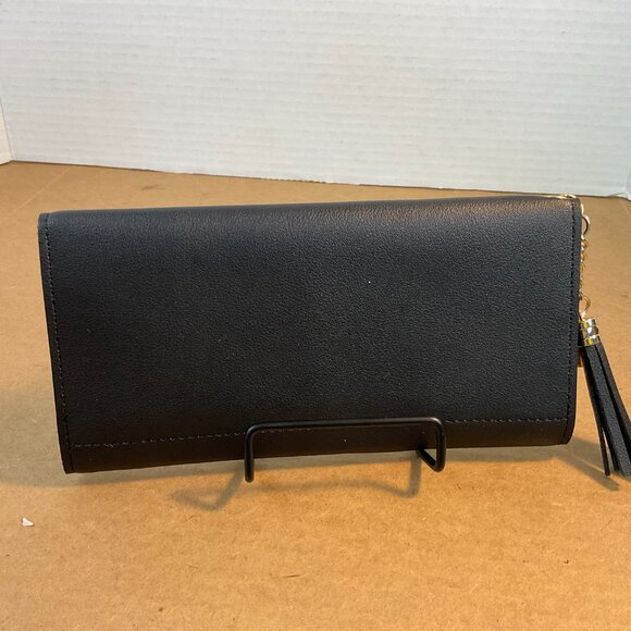 Black Faux Leather Clutch Wallet w/ Tassel Accent - Picture 3 of 7
